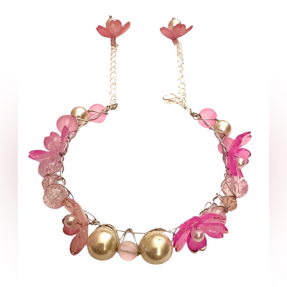Fairy Bracelet with Lucite Flowers, Glass Pearls and Crystals Hand Wired.